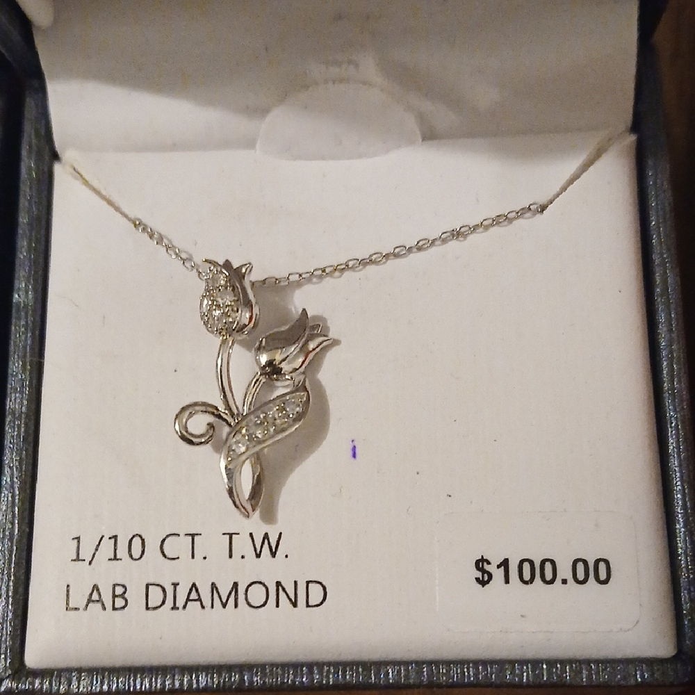 Kohl's Silver Lab Diamond Floral Necklace